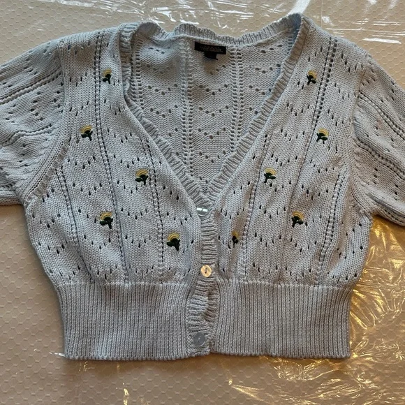 Wild fable cropped light blue dainty knit floral embroidered cardigan - Picture 5 of 13